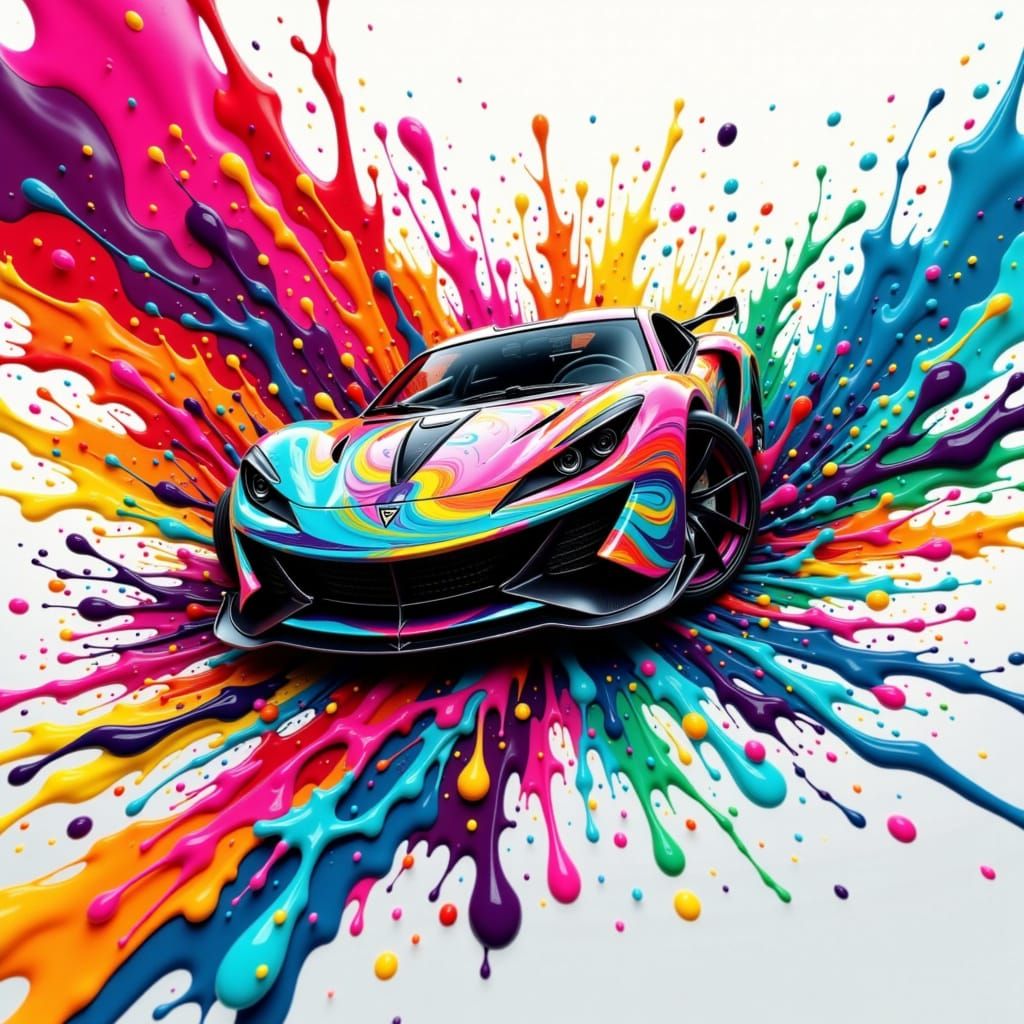 Hotwheels Cars Splashing in Abstract Expressionism