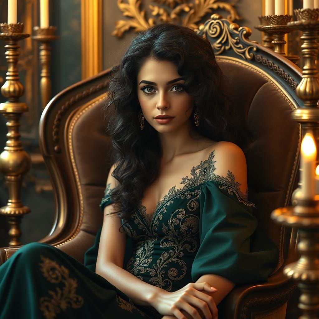 Elegant Woman in Luxurious Baroque Setting