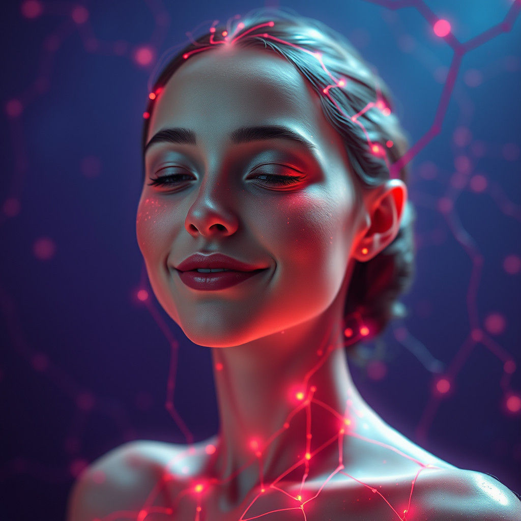 Ethereal Woman Glowing with Crimson Energy