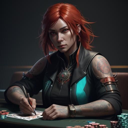 Samurai Cyborg Girl in Casinocore Punk Casino