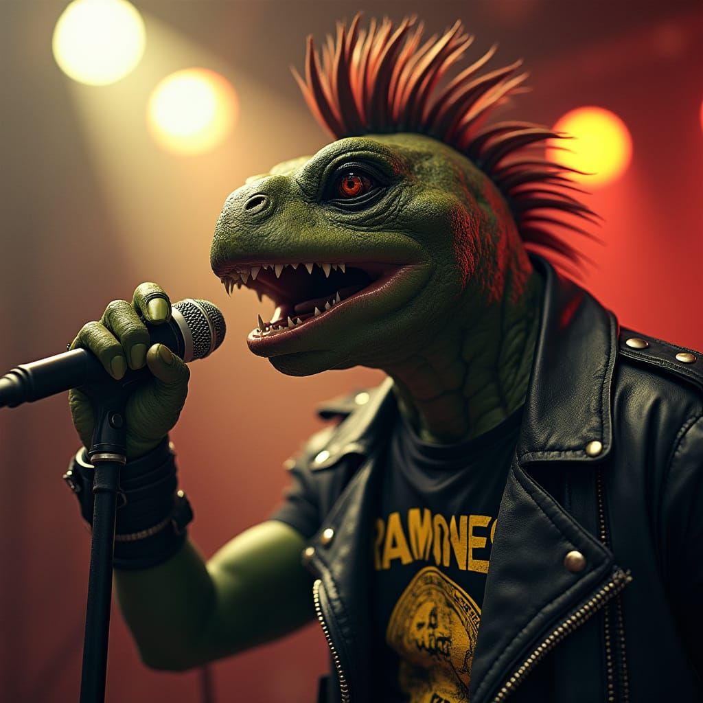 Punk Rock Turtle Singer in Hyper-Realistic Style