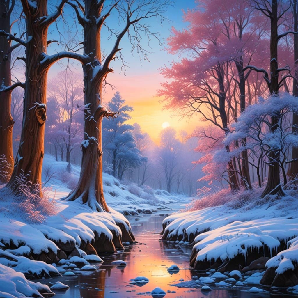 Vibrant Winter Wonderland in Chaotic Cinematic Pastels