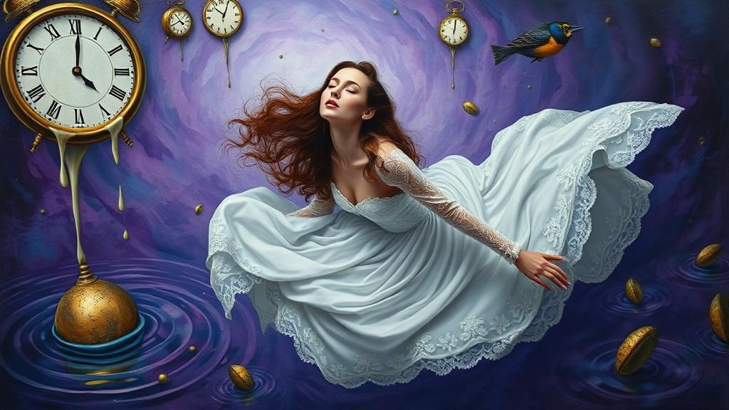 Dreamlike Woman in Surrealist Landscape