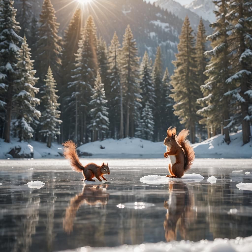 Squirrel on Frozen Lake: Professional Photography