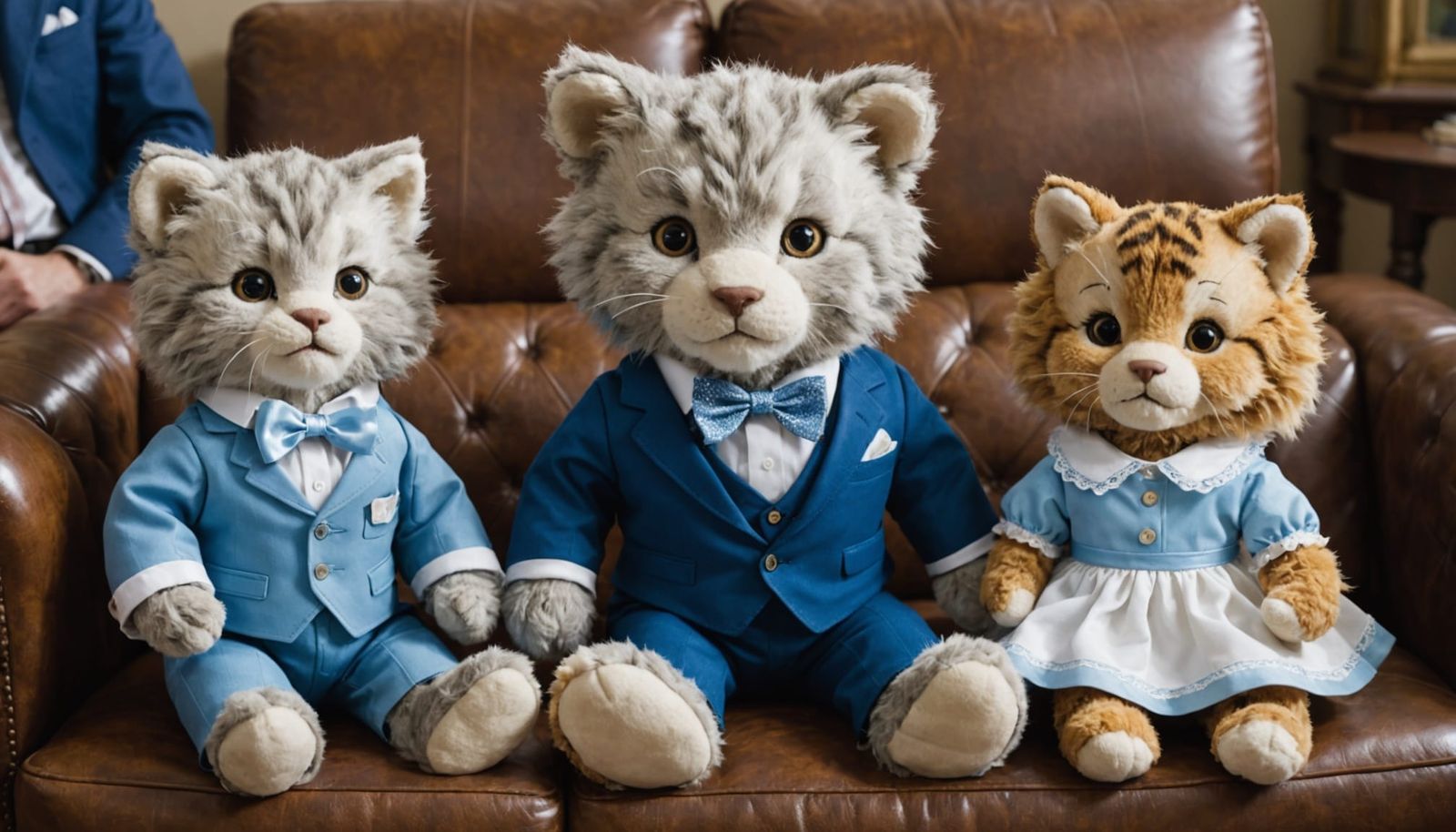 Whimsical Felt Art Characters Gather on Luxurious Sofa