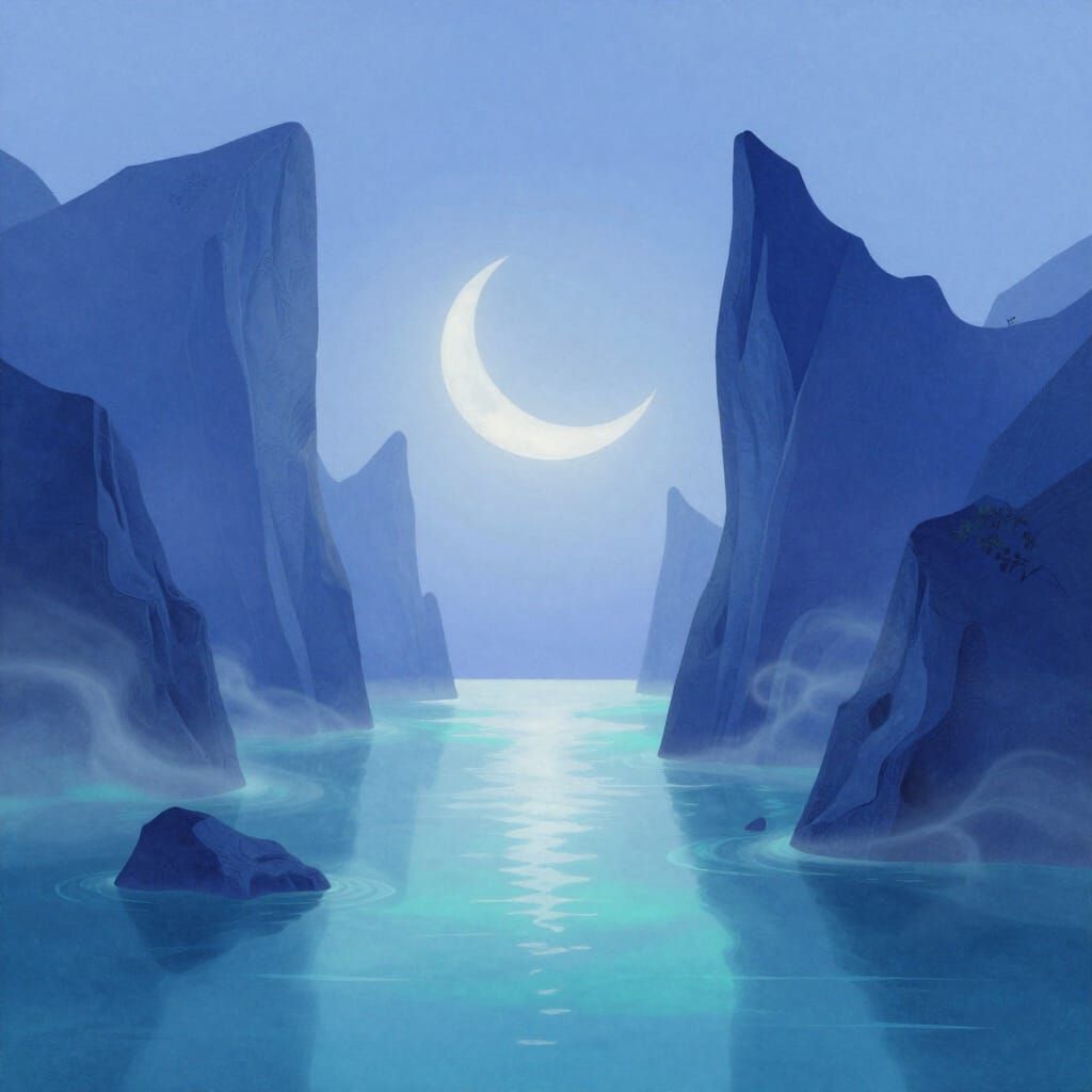 Surreal Blue Landscape with Dreamlike Rock Formations
