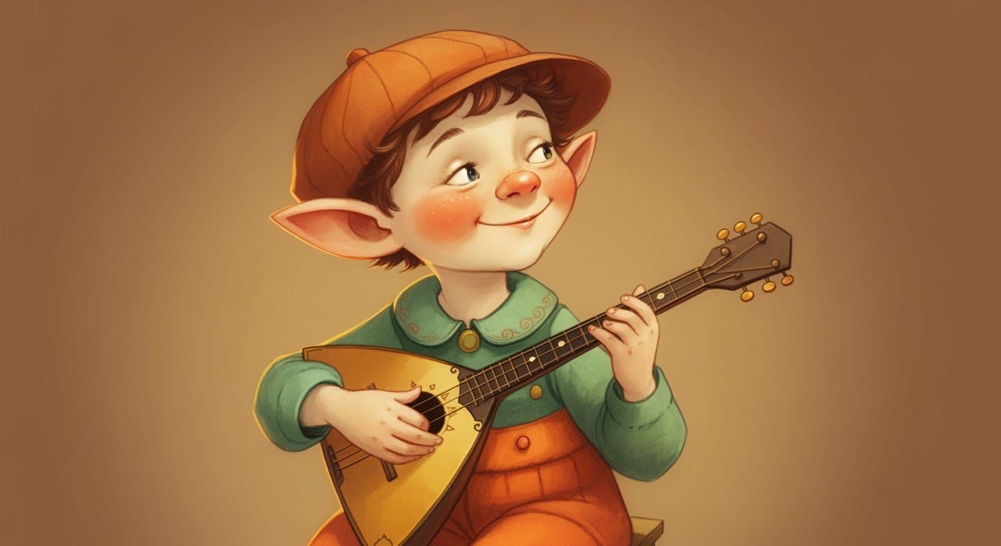 Sprite with Balalaika in Kids Illustration Style