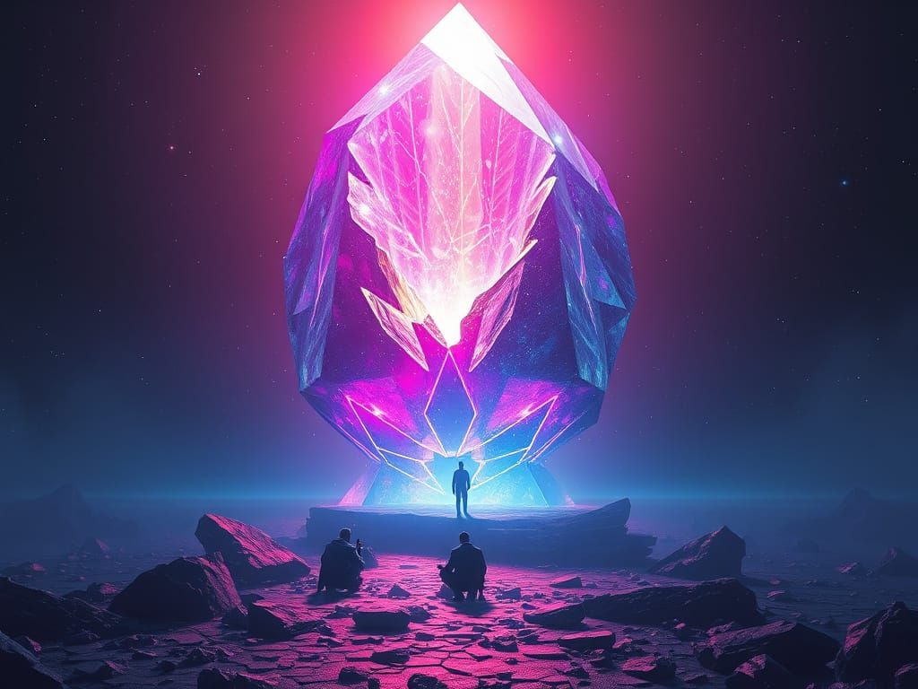 Pulsating Crystal Radiating Prismatic Light in Cosmic Void