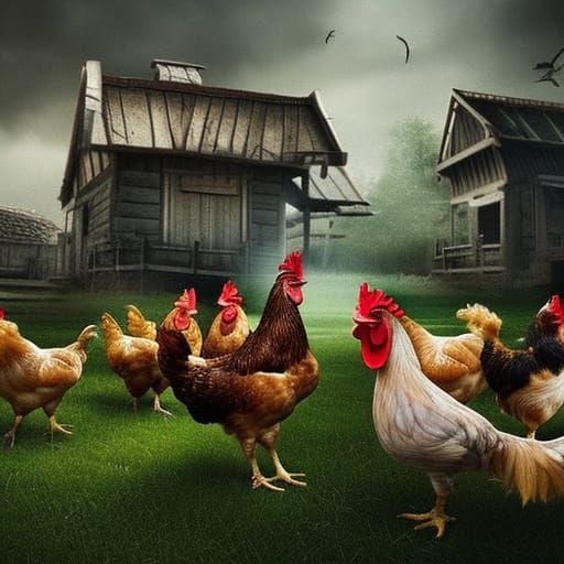 Cinematic Digital Painting of Clucking Chickens