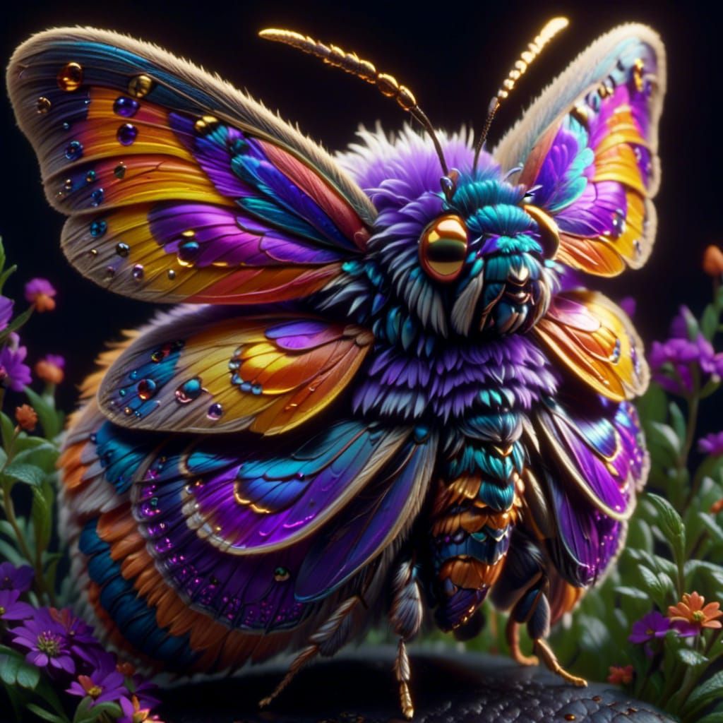 Fluffy Purple Moth Basking in Moonlight