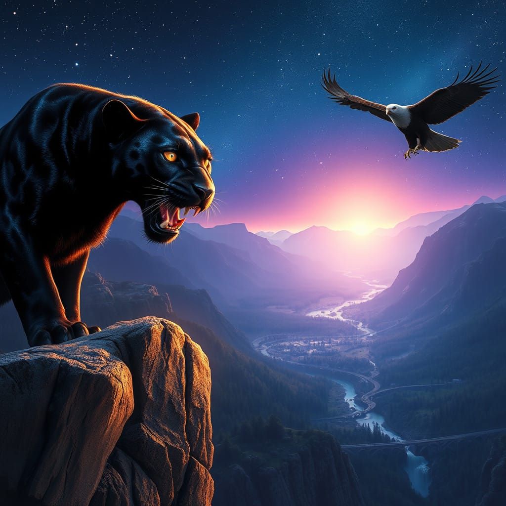 Mystical Twilight Panther Majestically Reigns Over Dreamlike...