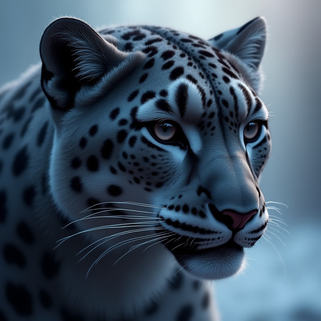 Majestic Black Snow Leopard Portrait in Matte Painting Style