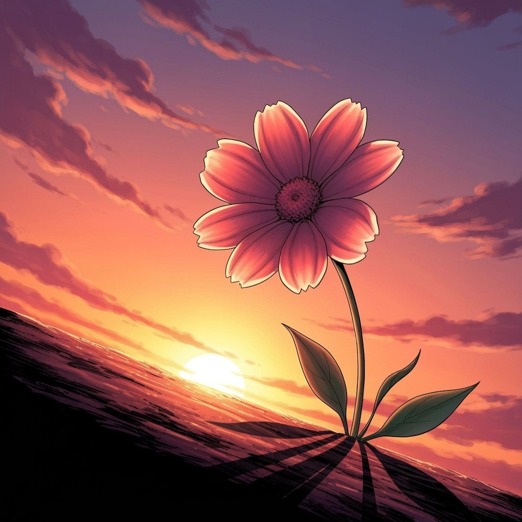 Radiant Flower at Sunset in Comic Book Style