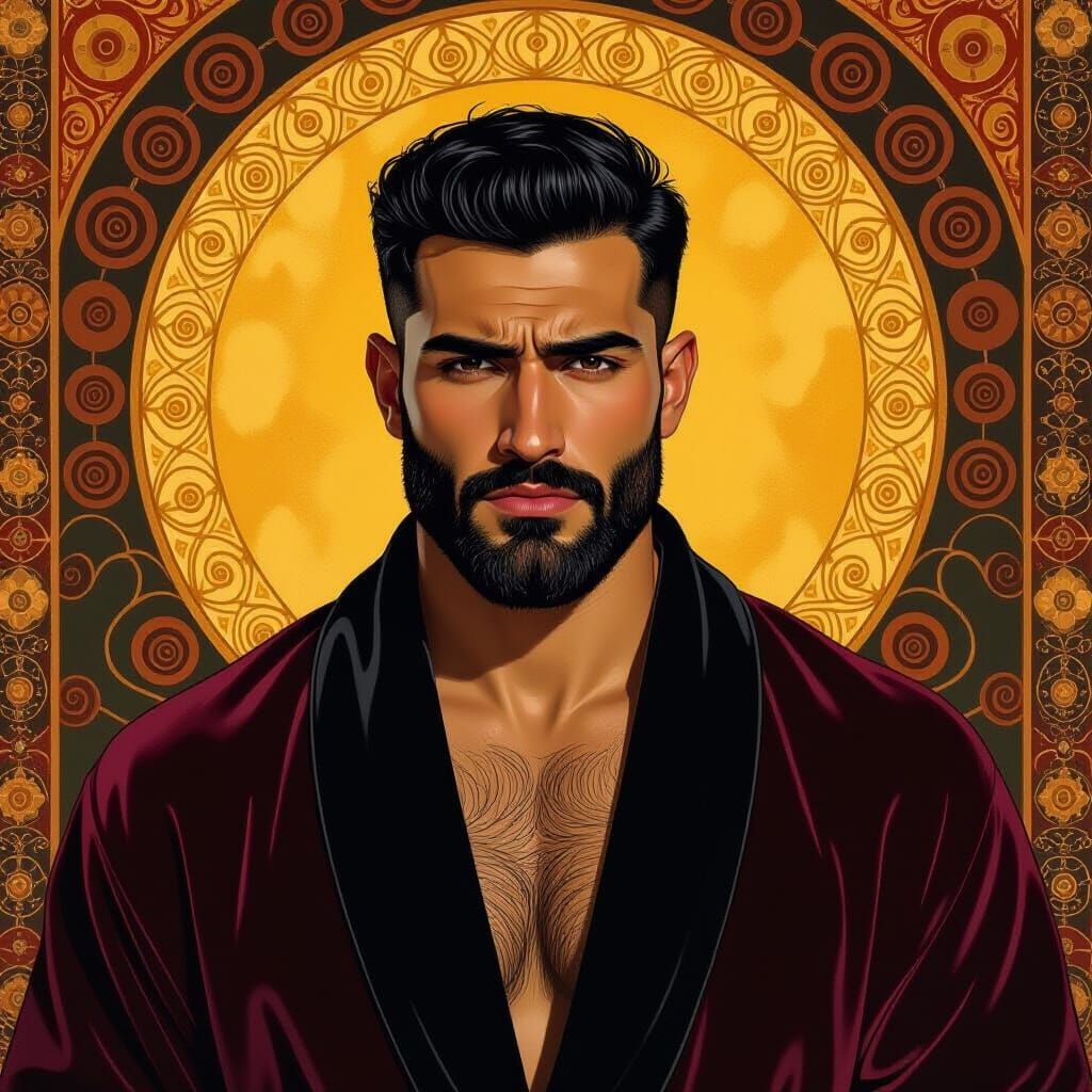Portrait of Bearded Man in Velvet Robe as Impasto Painting