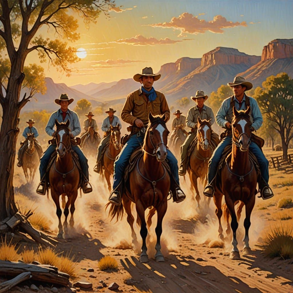 The Apple Dumpling Gang: Western Impressionist Oil Painting