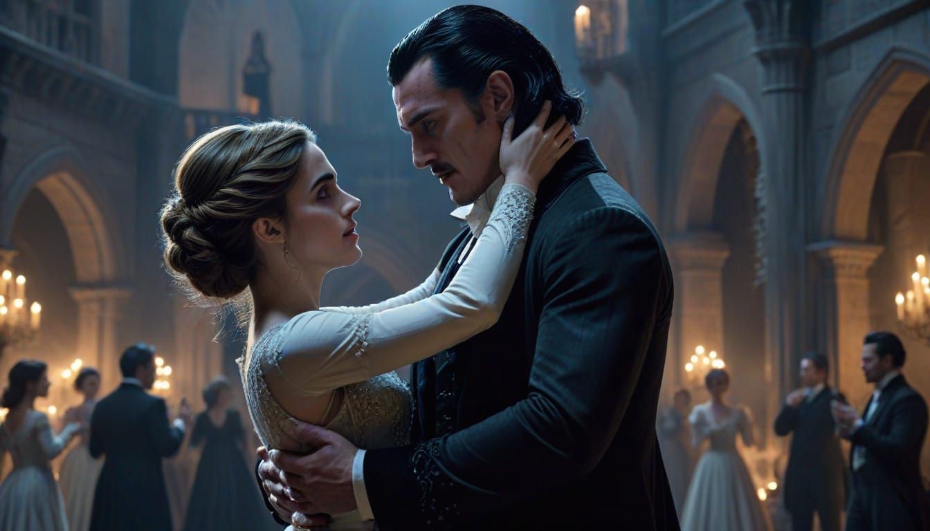 Dracula and Belle Dance at Midnight in Castle Shadows