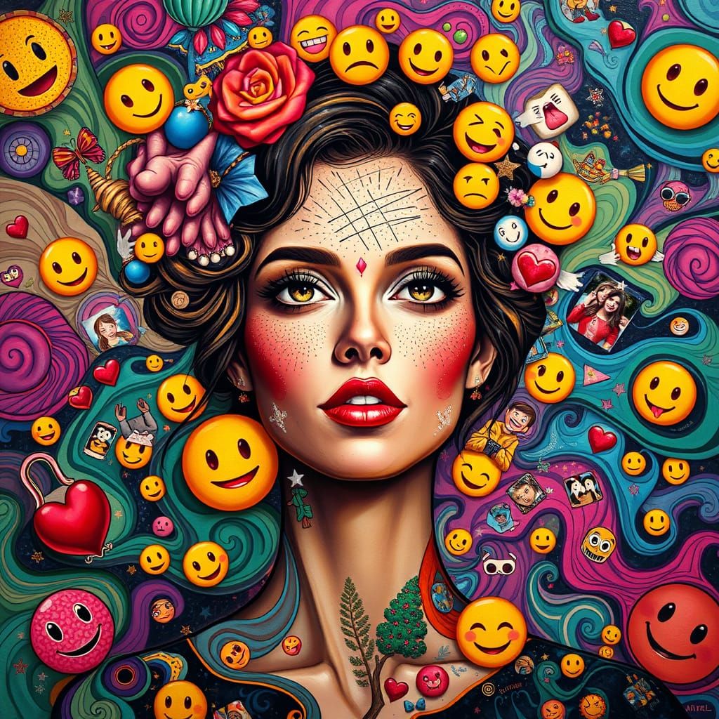 Emotive Woman in Whimsical Surrealism