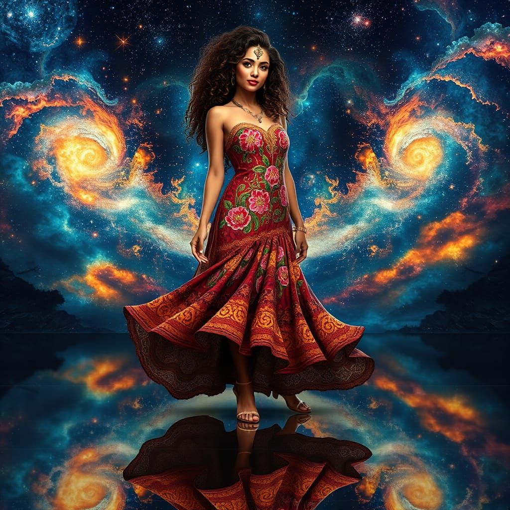 Brazilian Lady in Cosmic Dreamscape: Matte Painting Style