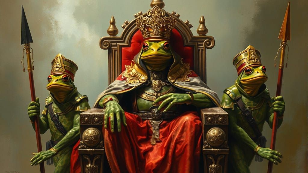 Frog Emperor Reigns in Opulent Throne Room