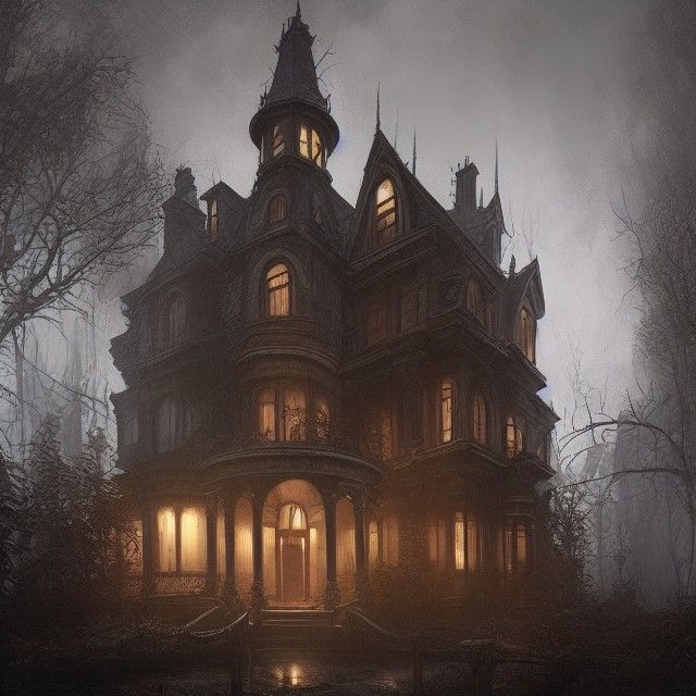 Lovecraftian Horror Mansion in Nouveau Architecture Style