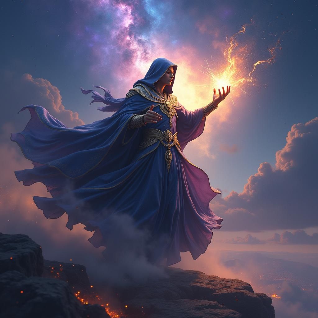 Mystical Being Wields Cosmic Energy in Digital Painting