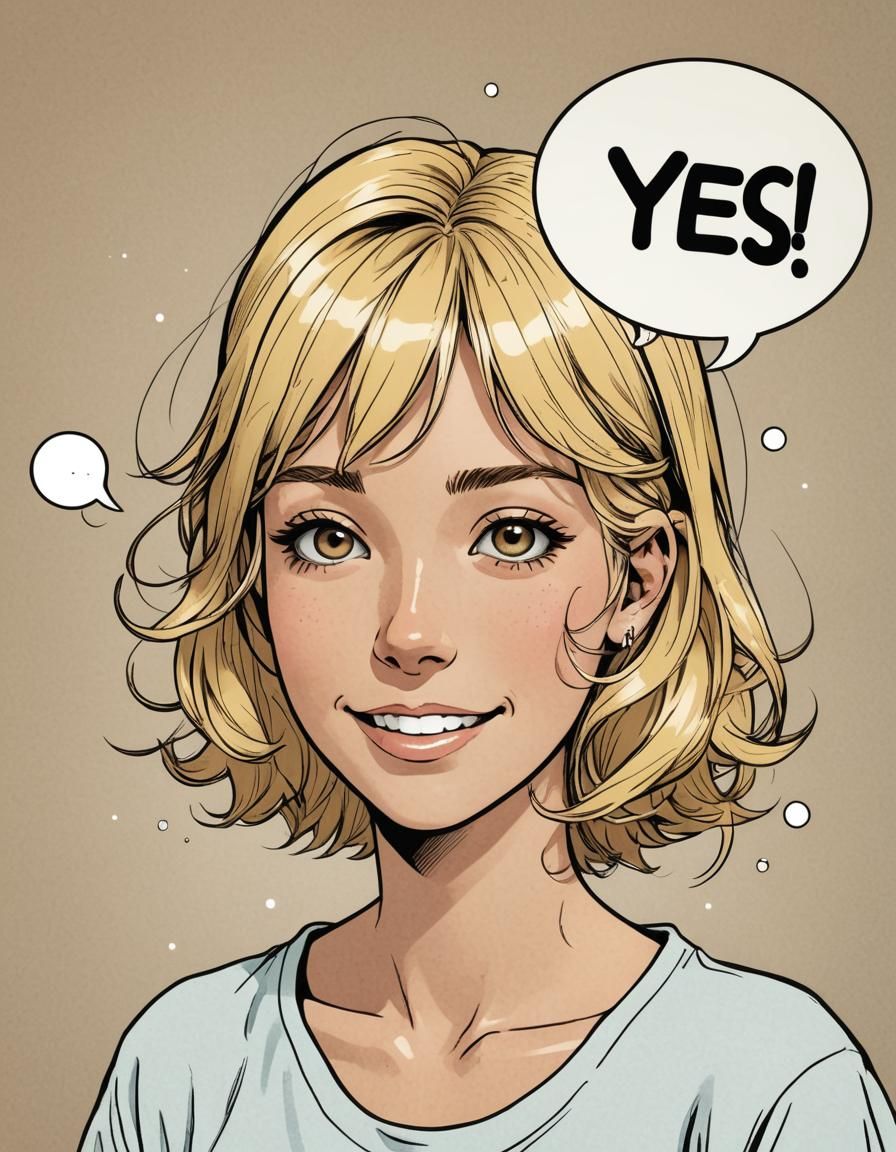 Happy Blonde with Yes Bubble in Manga Style