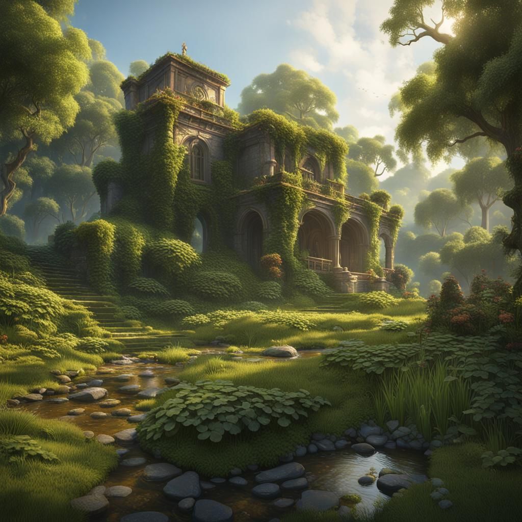 Fantastical Green Landscape in Detailed Matte Painting