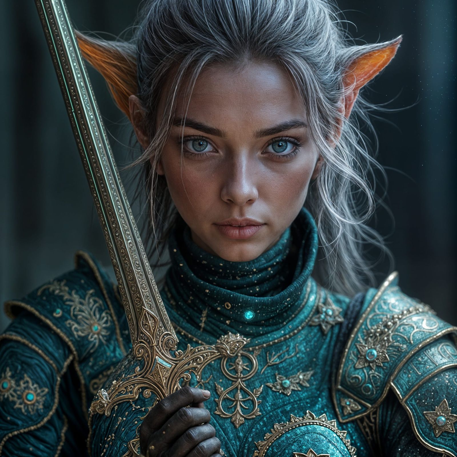 Cat-Eared Woman in Detailed Armor: Fantasy Portrait