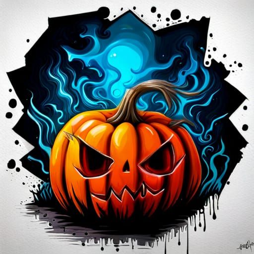 Halloween Graffiti Pumpkin in Tim Burton Style