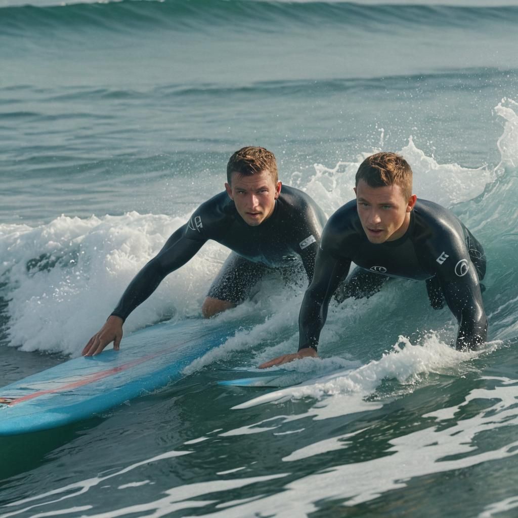 Surfer Rides a Wave in Hyper-Realistic Photo