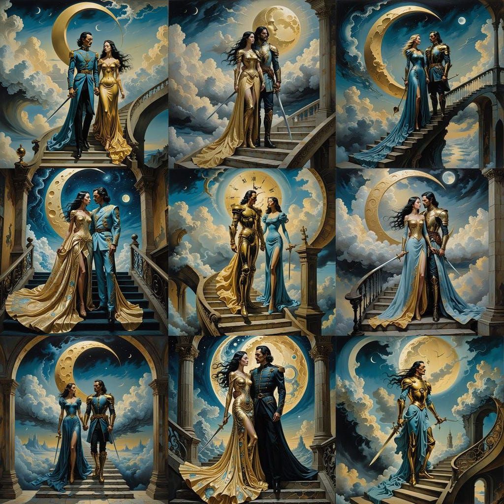 Couple on Cloud Staircase, Dali Style