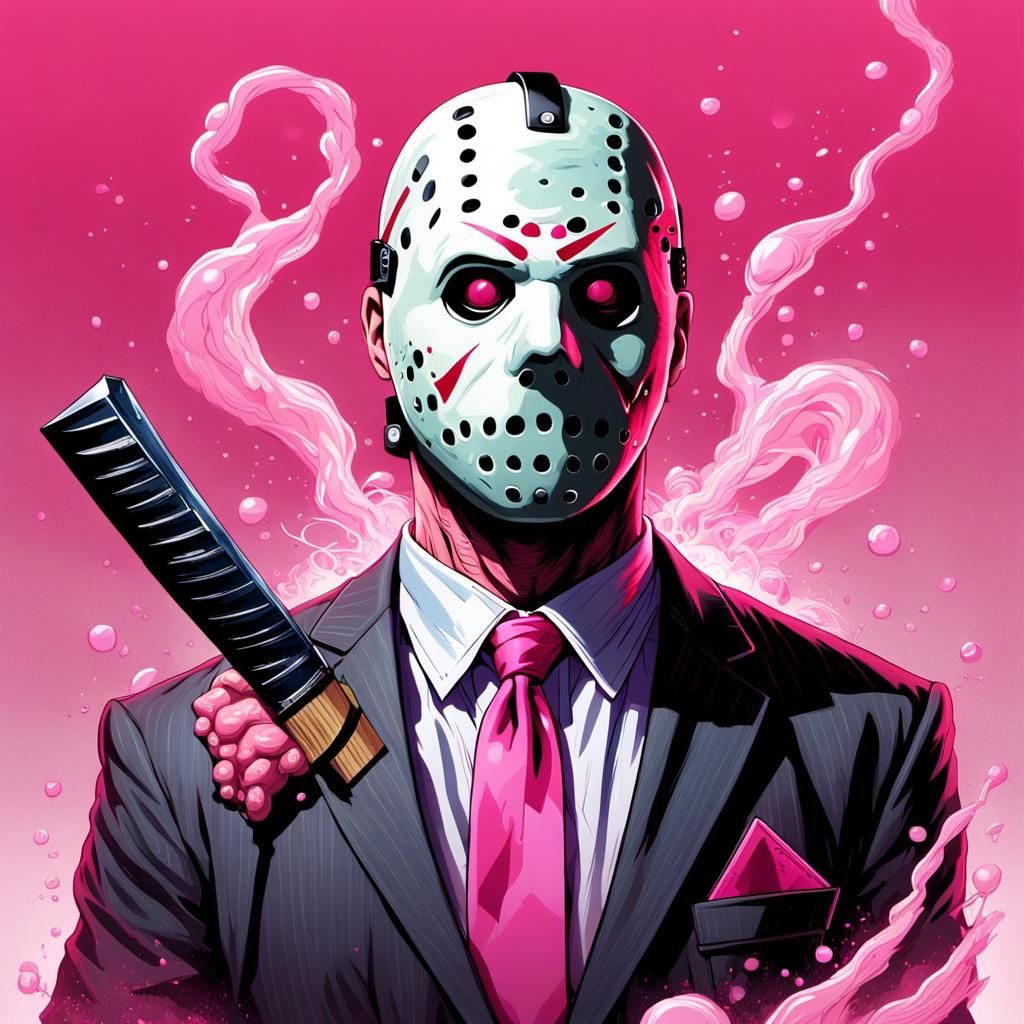 Jason Voorhees in a Pink Tie with Bubblegum