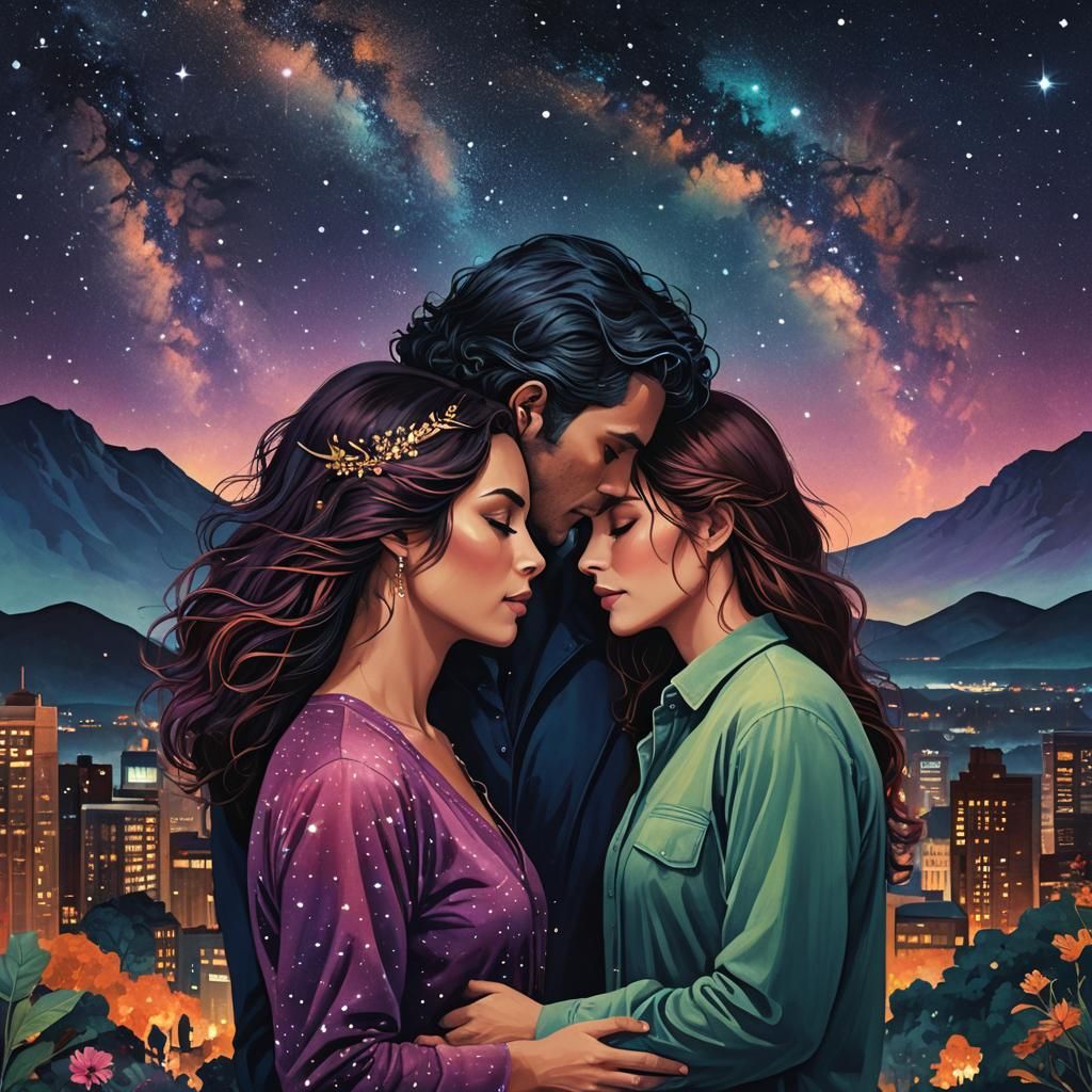 Romantic Couple Under Shimmering Starry Sky Book Cover