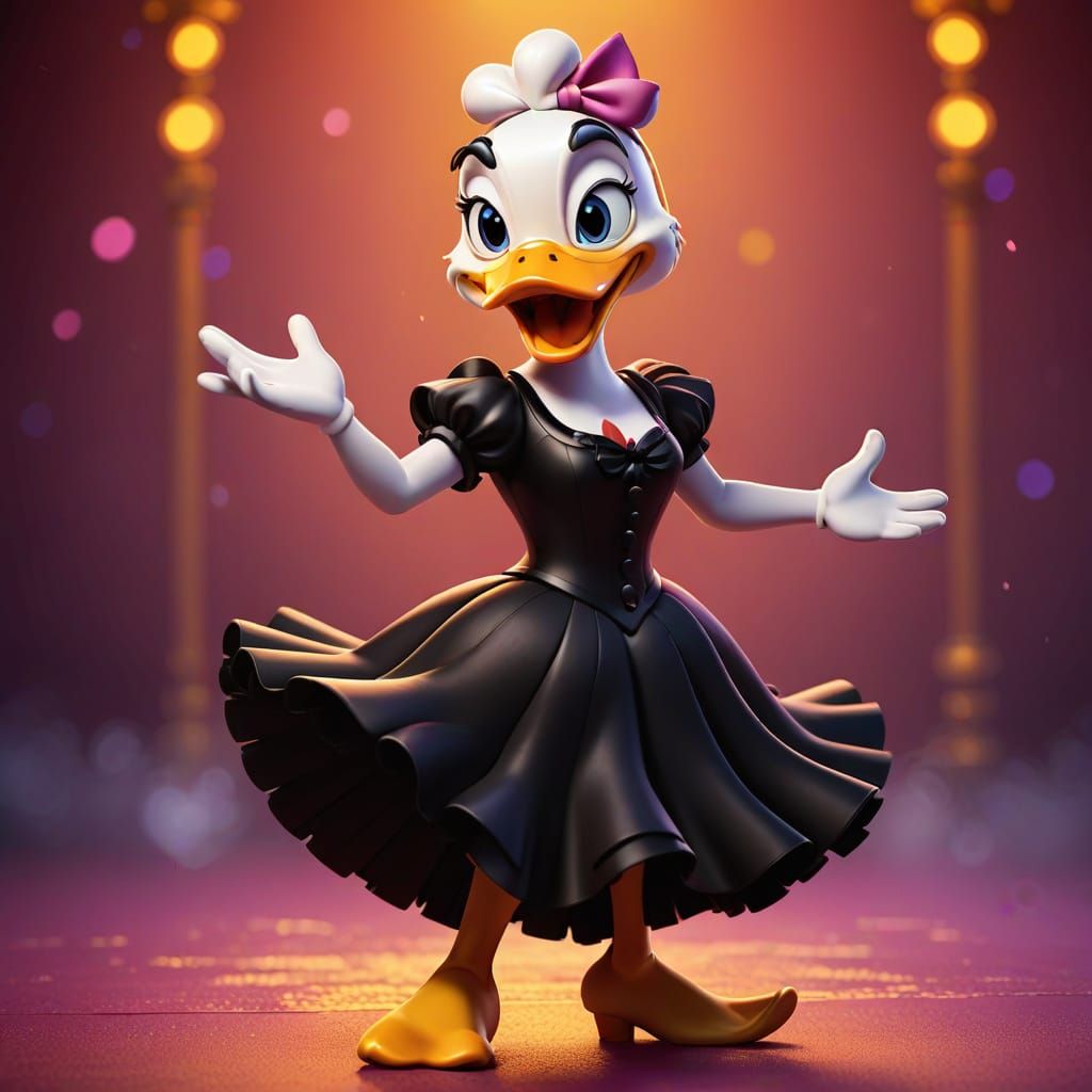 Disney's Daisy Duck in a black flamenco dress, flamenco dancing. Pixar, Disney, concept art, 3d digital art, Maya 3D, ZB...