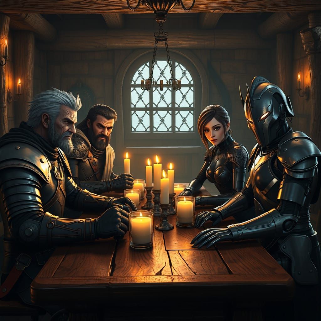 Anime Heroes Gather in a Medieval Tavern