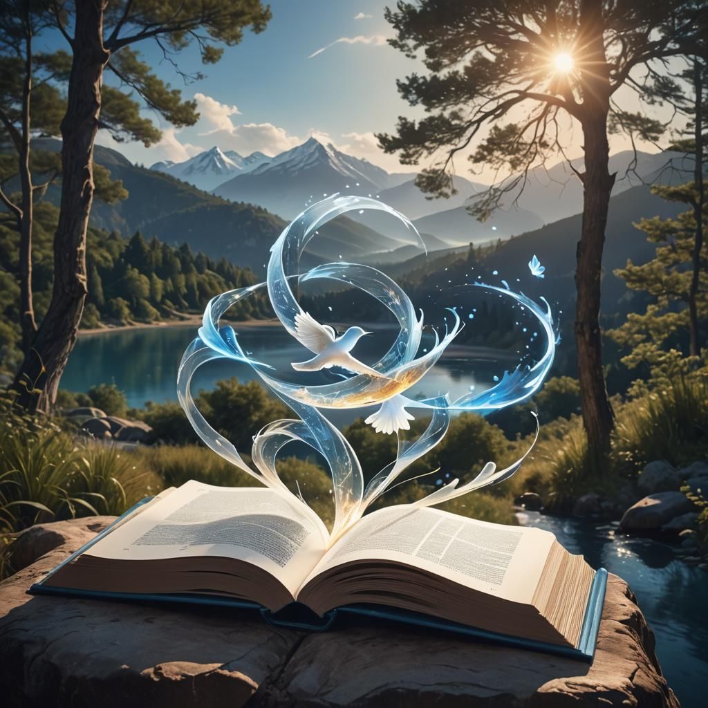 Glowing Peace Symbol Emerging from Open Book
