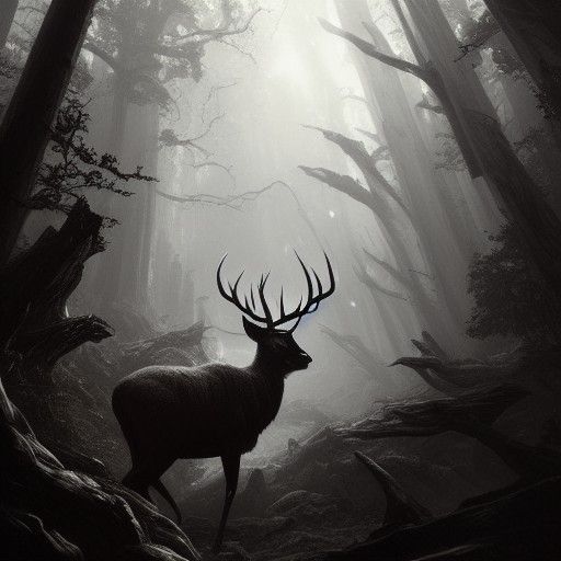 Monochrome Forest Landscape with Deer and Elk