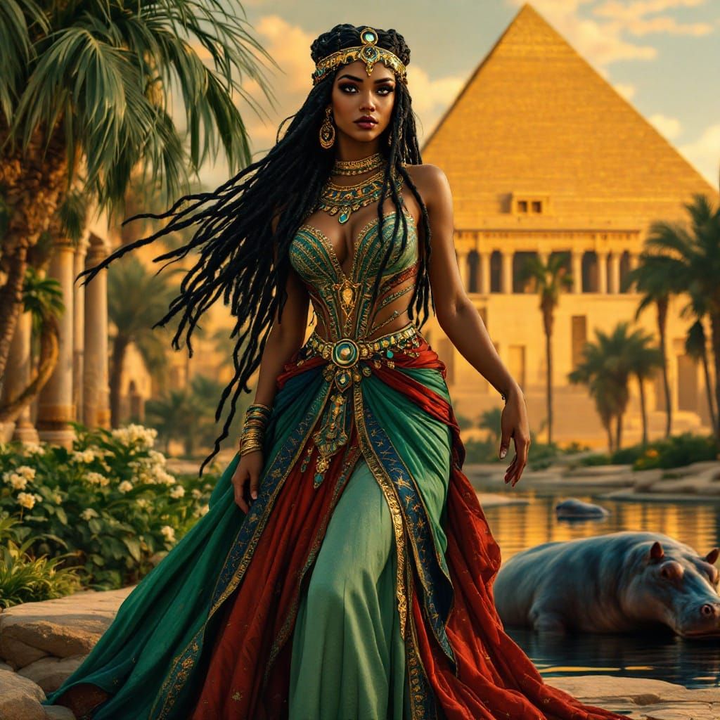 Majestic Egyptian Goddess Taweret in Ancient Temple