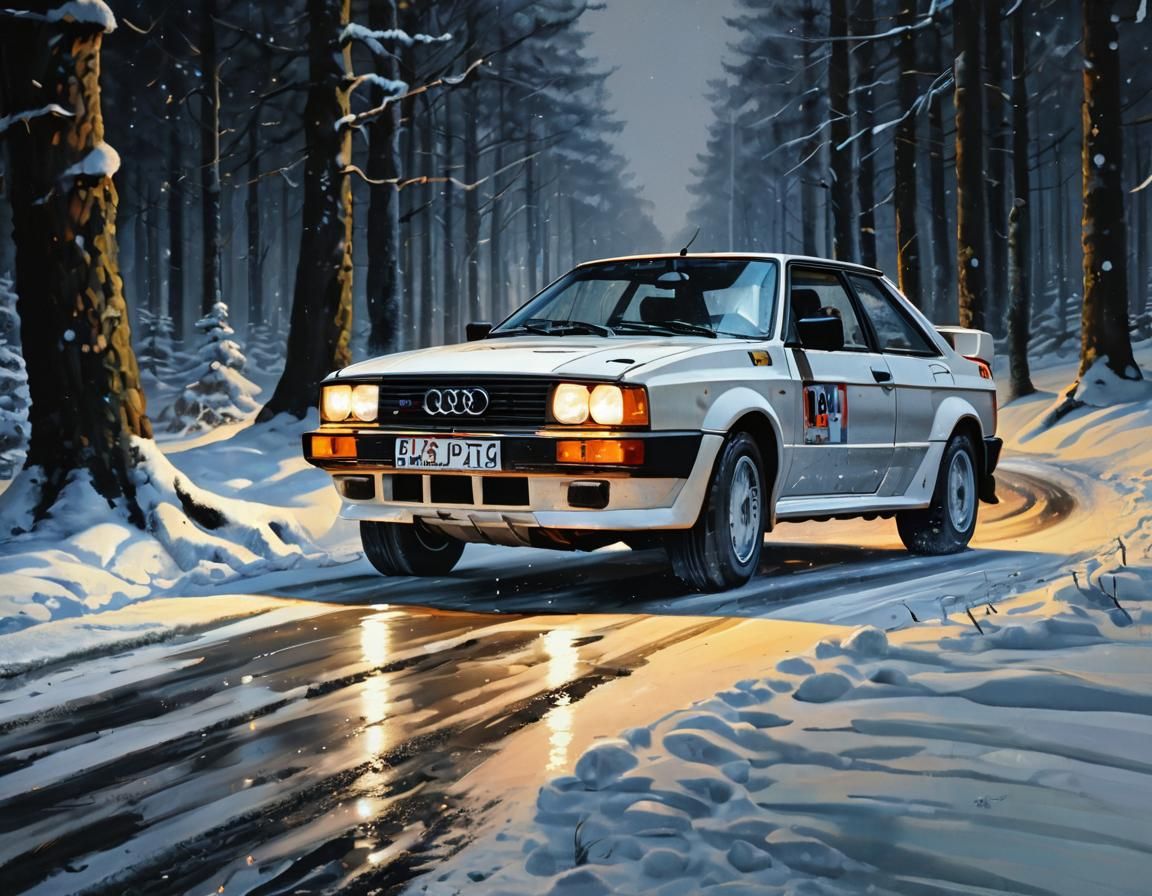 Winter Rally Audi Quattro Masterpiece Painting in Distressed...