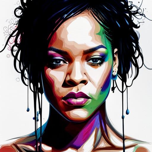 Rihanna Graffiti Art in Polychromatic Splash Style