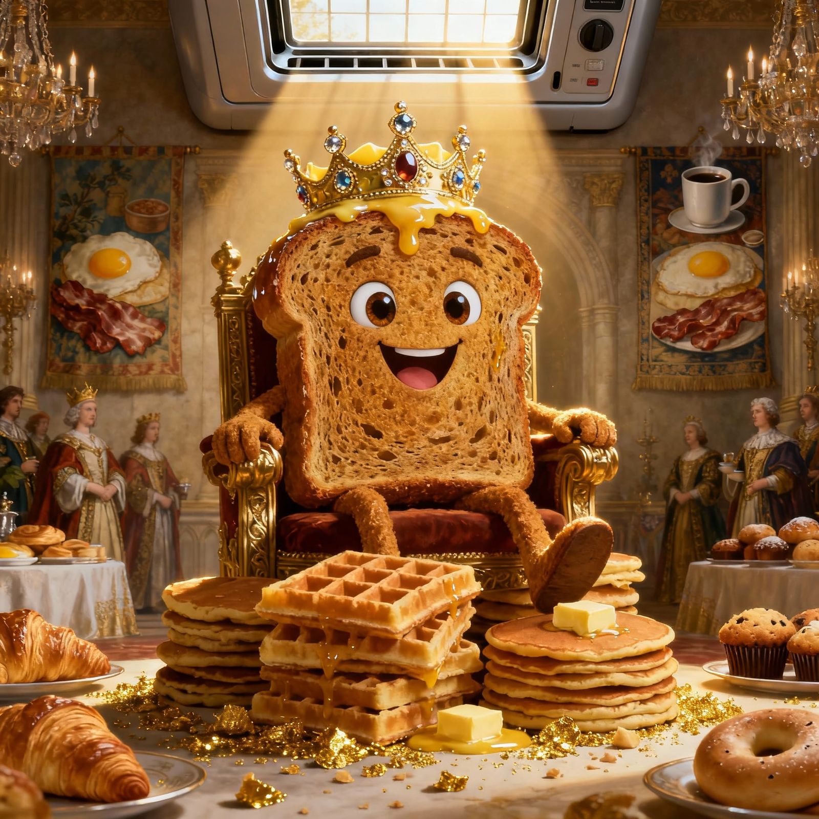 Breakfast King Rye Toast on Waffle Throne in Baroque Food Ar...