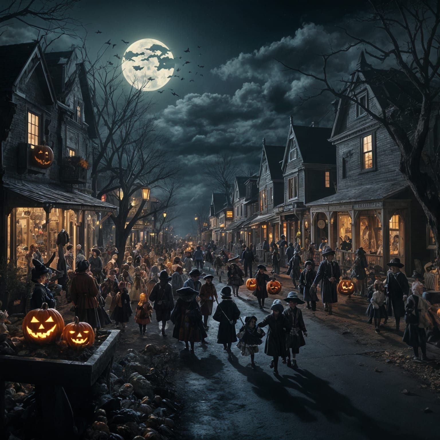 1950s Halloween: Kids Trick-or-Treating at Night