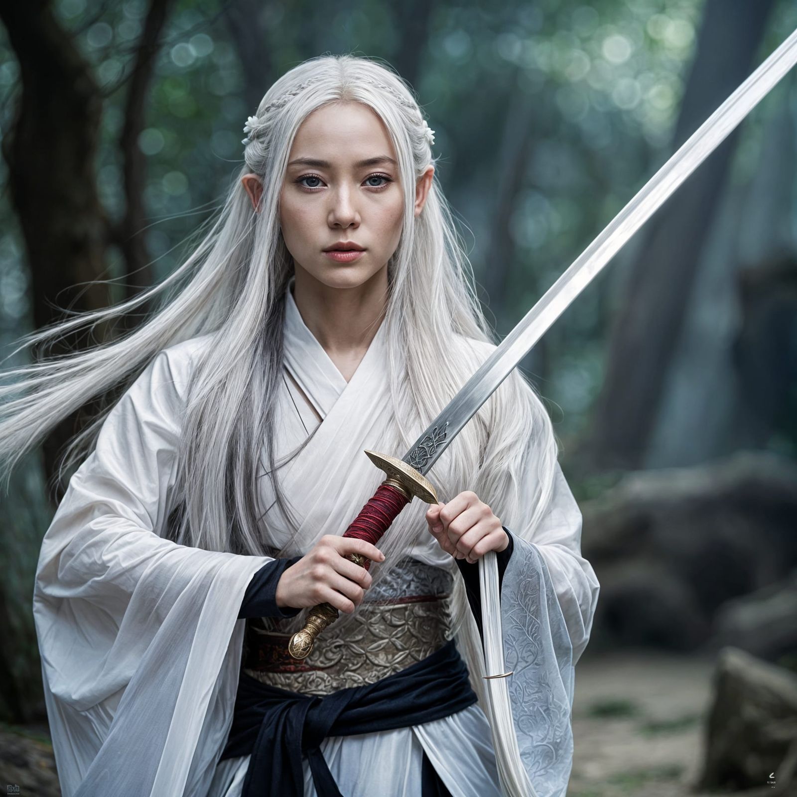 Wuxia Elf Princess with Sword in Fashion Photography