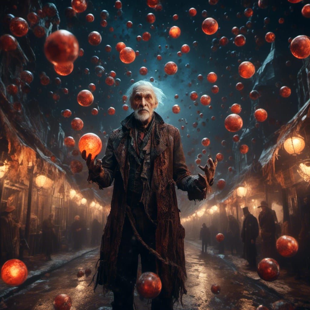 Old man with light balls