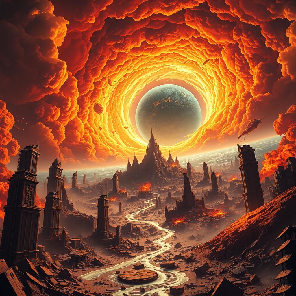 Apocalyptic Vortex Consumes World in Fiery Anime Style
