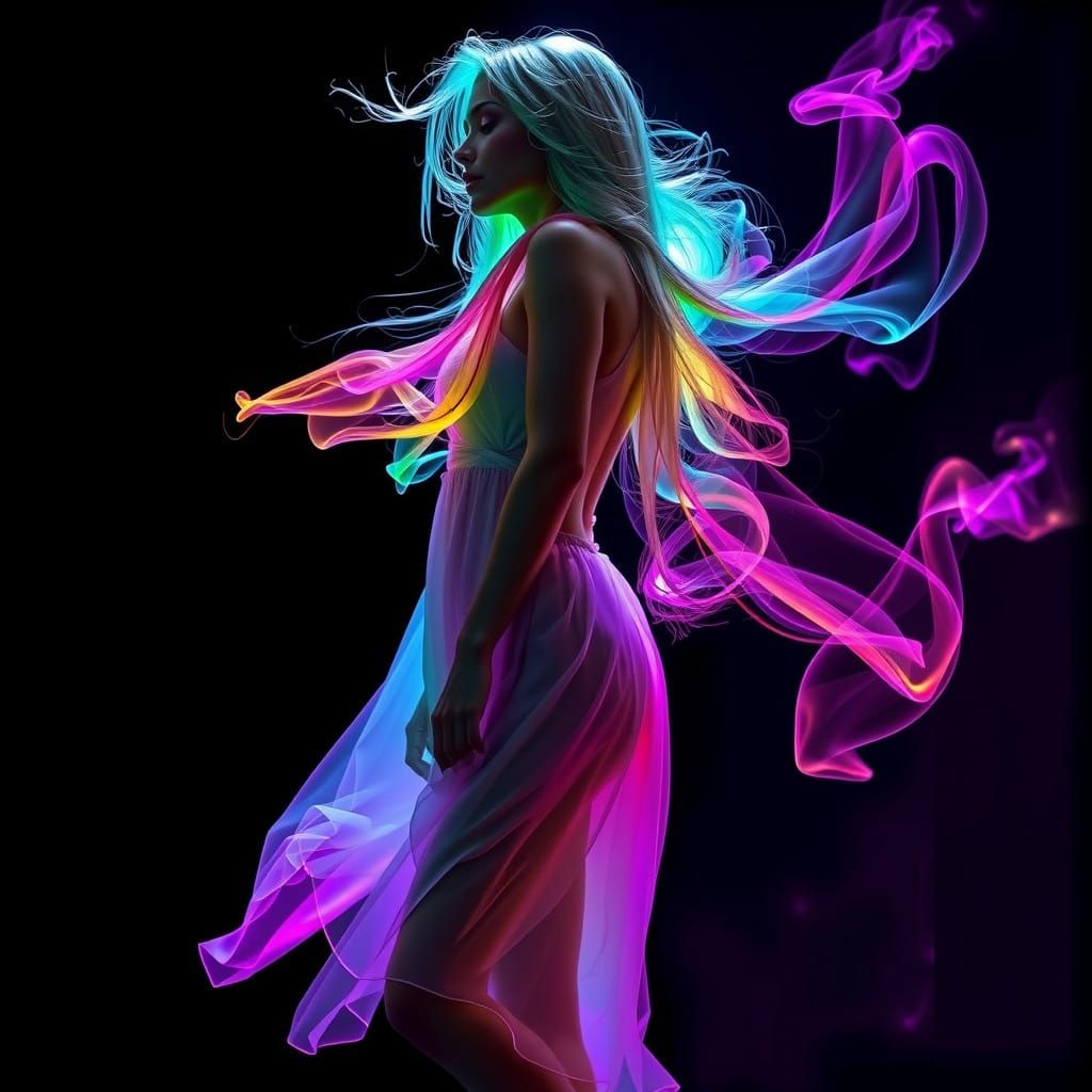 Ethereal Goddess in Rainbow Smoke
