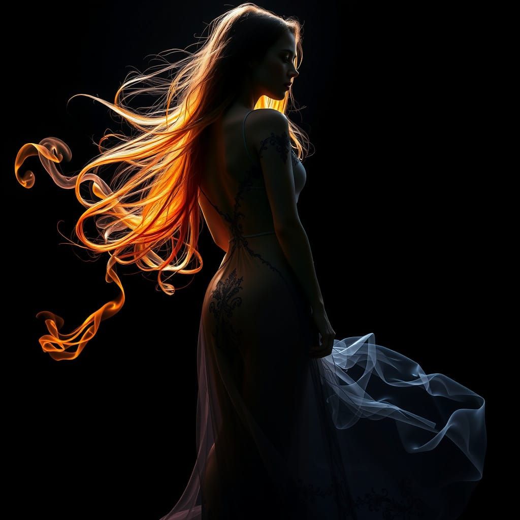 Dark Fantasy Goddess Emanates Radiant Smoke in Chiaroscuro L...