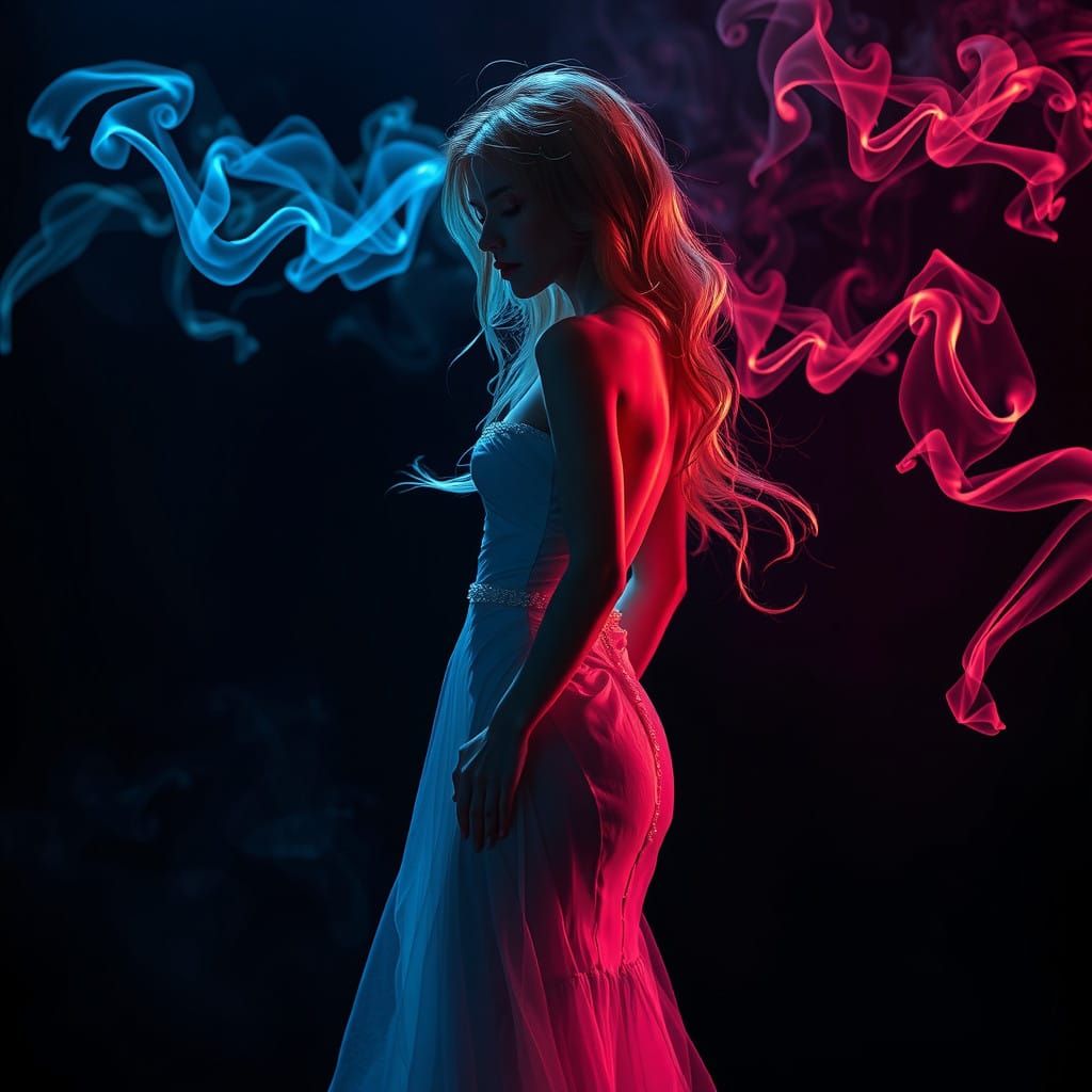 Dark Fantasy Silhouette in Iridescent Smoke