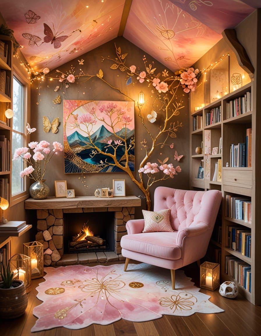 Pink Reading Nook in Dreamlike Surrealism