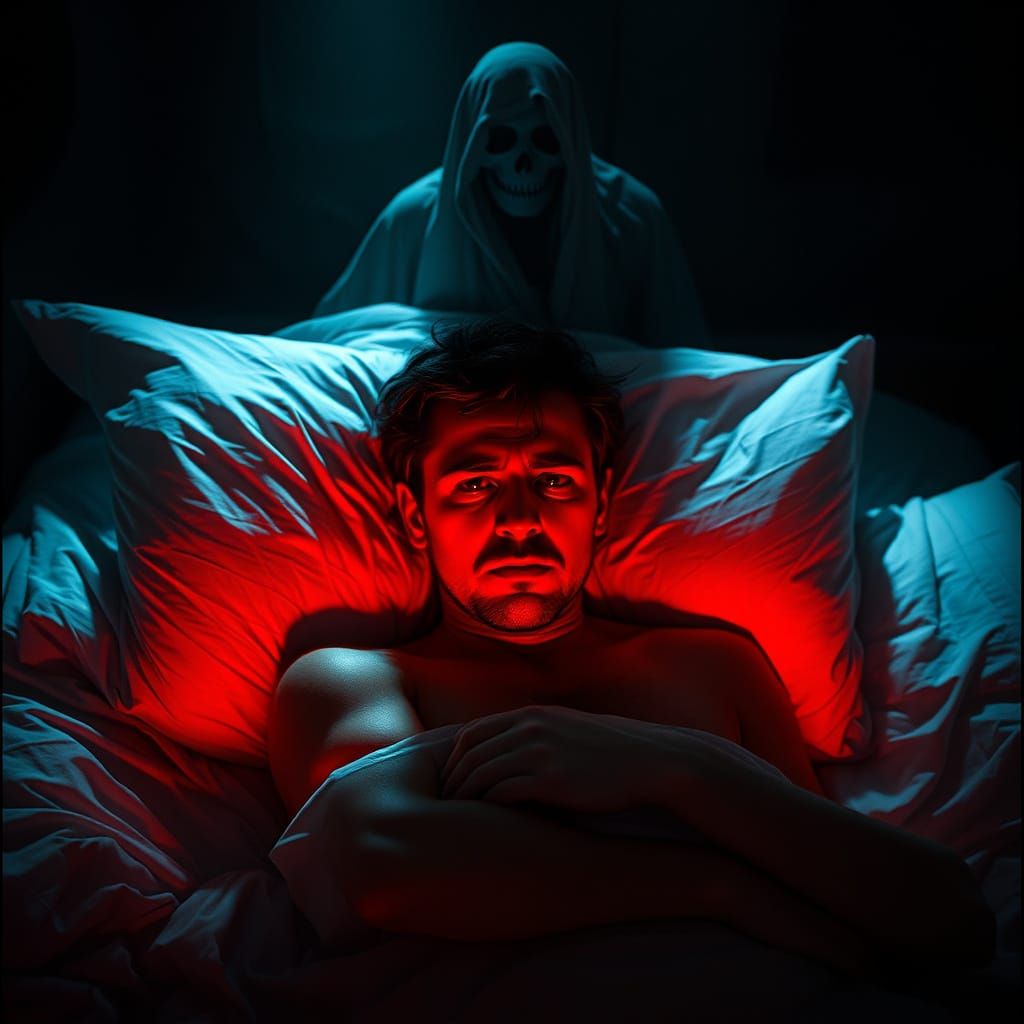 Eerie Ghostly Figure Haunts Man in Darkness